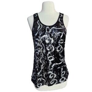 Vintage y2k Indie Sleaze Rockstar Black and Silver Sequin Tank Cami Medium